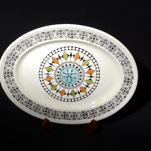 Vintage Kathie Winkle Roulette Broadhurst platter Staffordshire 12 inches handpainted England serving plate turquoise green crazing ot