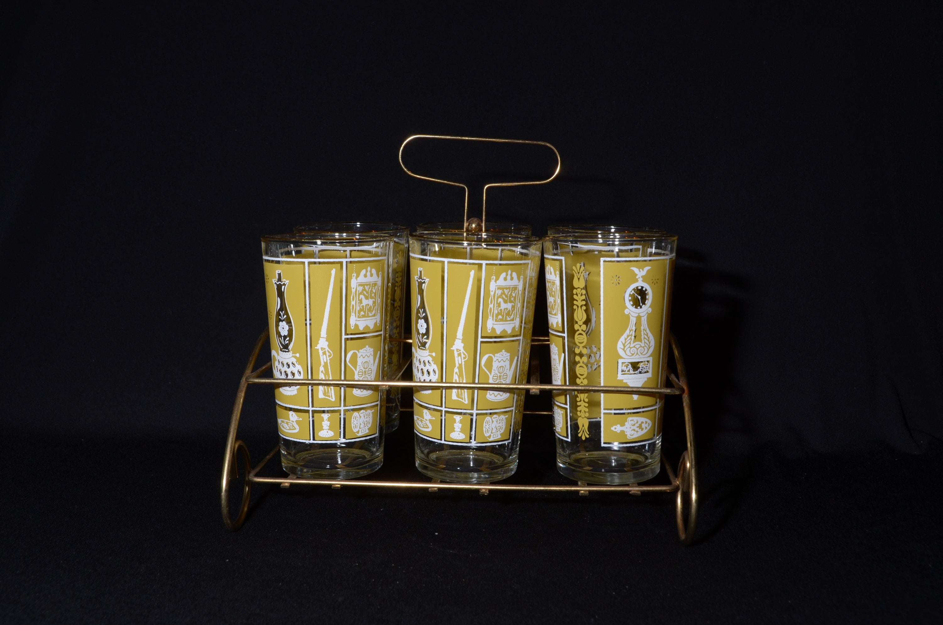 Set of 6 Vintage Drinking Glass Mustard Yellowwhite Etsy