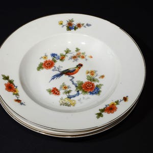 Set of 3 Antique Bird of Paradise Bowl Deep plate Antique China Thuny China Czechoslovakia gold edge Vintage dinnerware porcelain
