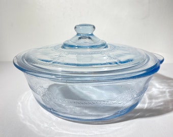 FIRE KING Philbe Sapphire Blue Round Casserole Dish with lid  1.5 Qt Glass Serving Dish Vintage 2pc 8 inches CHIPPED