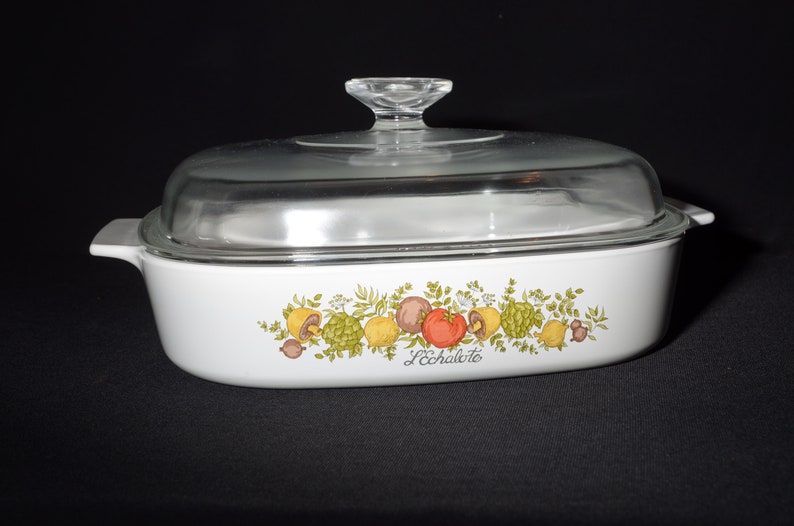 CORNING WARE 2 1/2 Quart Vintage Spice of Life Echalote Casserole A-10-B Glass Lid Covered Casserole Dish 1980s Pyroceramic Pyrex lid image 2