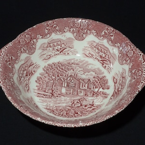 Vintage English Country by Grindley 9 inches round salad bowl vegetable bowl The Lambert Arms England red pink transferware tiny chips ot