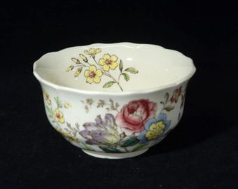 Azucarero abierto Copeland SPODE Gainsborough multicolor con borde festoneado, Inglaterra (Malborough), Gran Bretaña, 4,25" de diámetro.