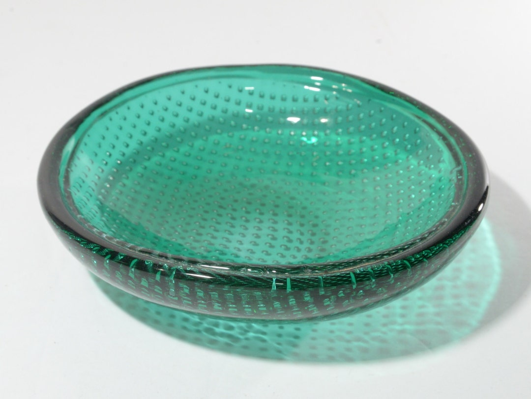 Murano Glass Heavy Glass Bullicante Italy Emerald Green Controlled