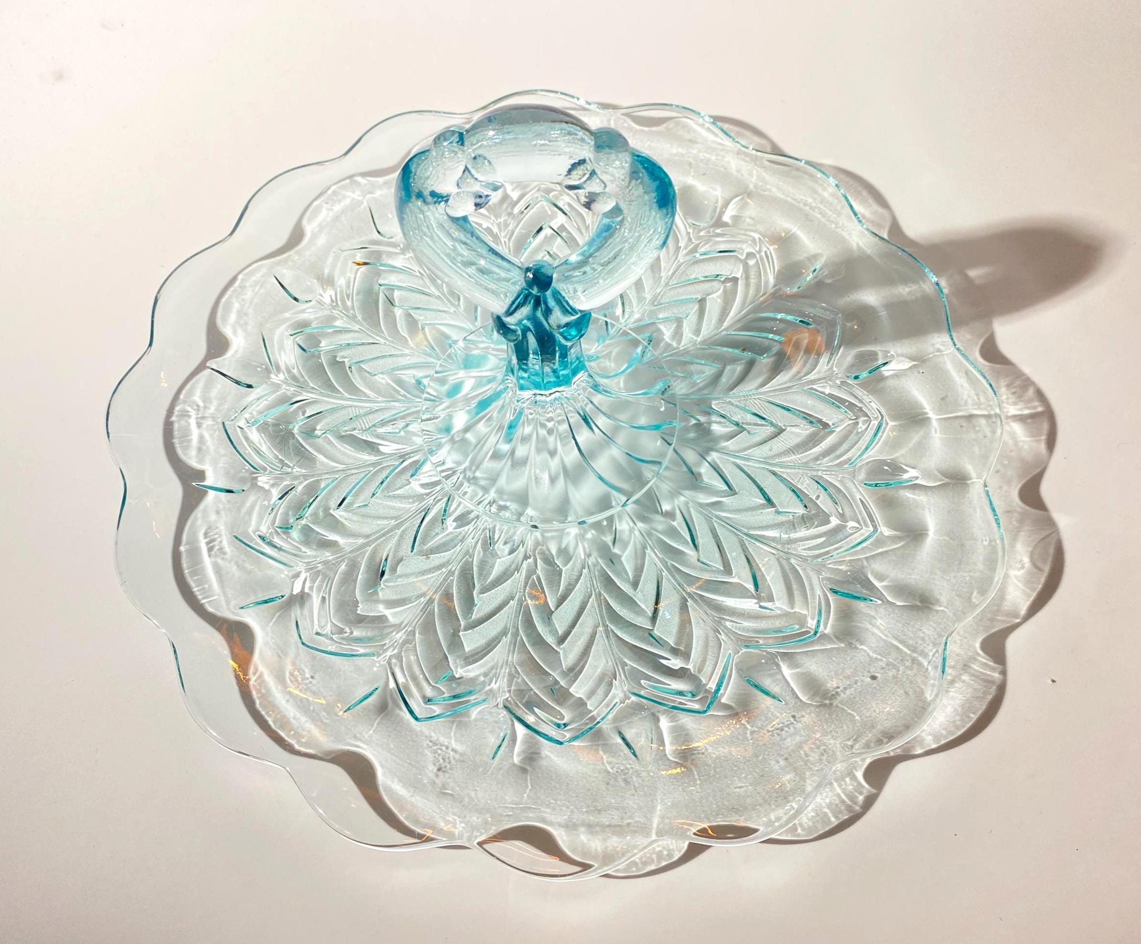 Jeannette Glass Center Handled Glass Serving Tray Starlight Blue