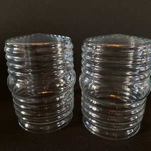Set of 2 Vintage Clear Pressed Glass Lamp Ribbed Light Fixture Cover Jelly jar Ceiling Light Porch Light Globe Bullseye