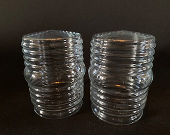 Set of 2 Vintage Clear Pressed Glass Lamp Ribbed Light Fixture Cover Jelly jar Ceiling Light Porch Light Globe Bullseye