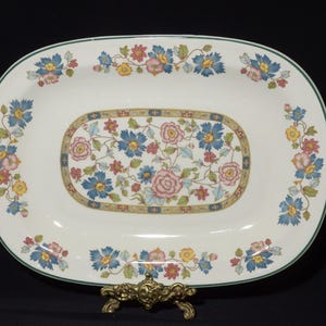 Orient from the Dynasty Collection by Franciscan rectangular tray platter turkey plate 15 inches serving plate  floral green forest rim