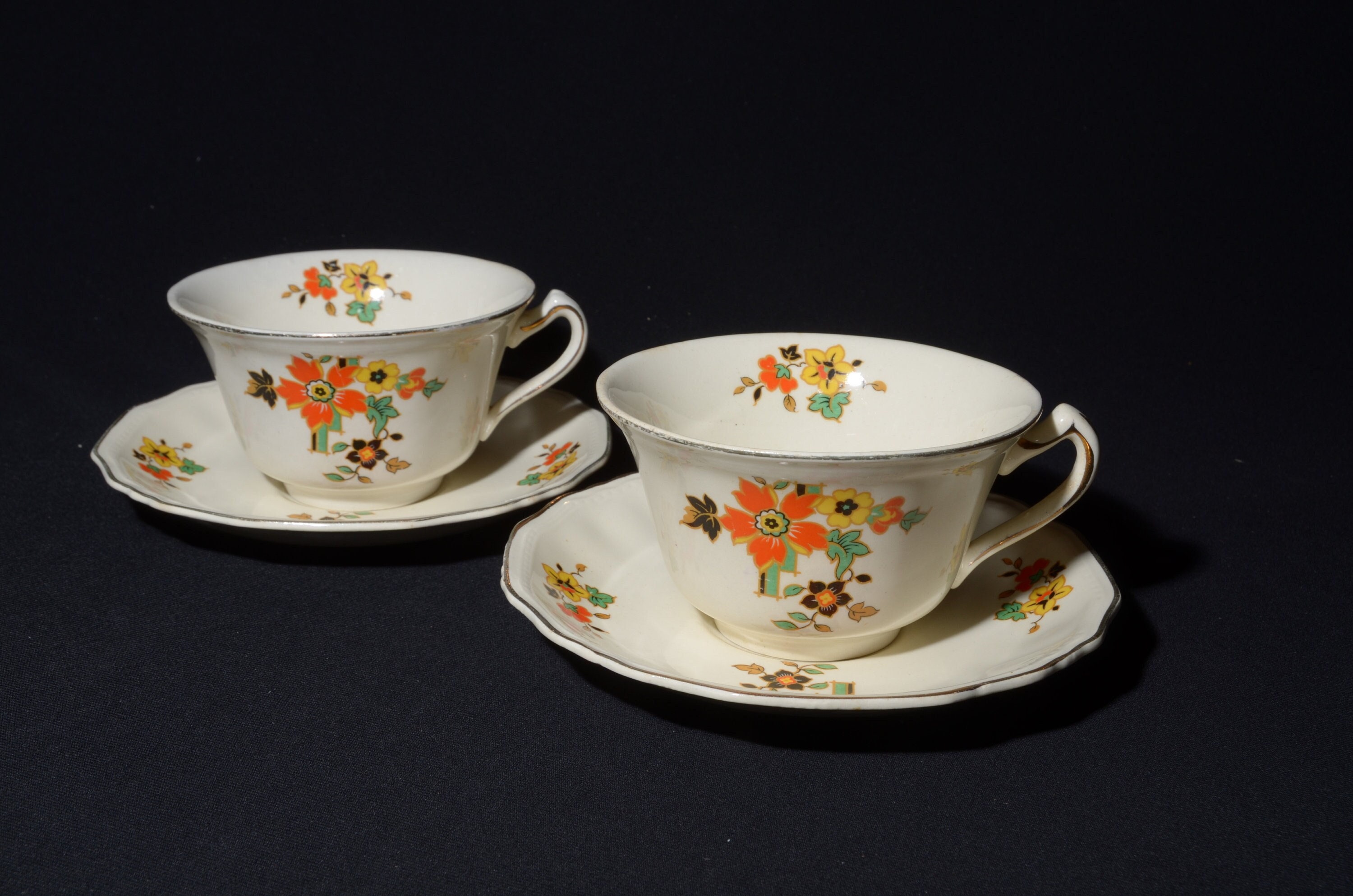 【即購入可】英国アール・デコ当時物 ALFRED MEAKIN カップ＆ソーサー ALFRED MEAKIN アンティークカップ&ソーサー 2客セット イギリス