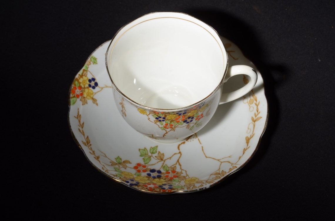 BELL CHINA Fine Bone China Teacup and Saucer Art Deco Raised Etsy