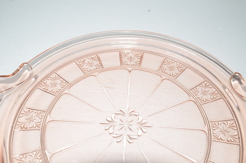 handles platter pressed glass Jeannette Glass pink depression DORIC vintage tray 10 inches pink glass depression glass