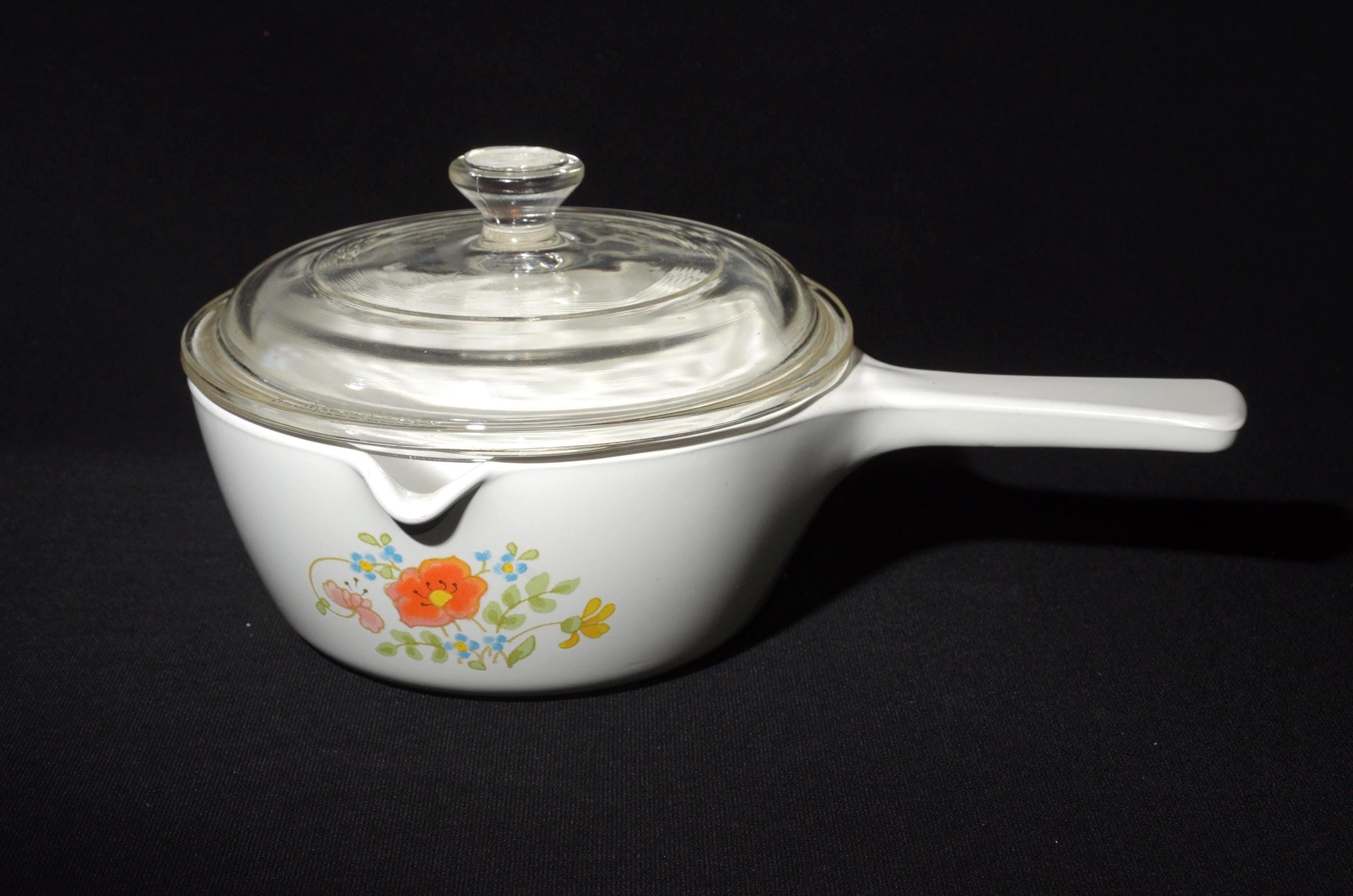 CORNING WARE Vintage  Wildflower Poppy menuette sauce pan P-89-B 2.5 cup 650 ml Glass Lid Pyroceramic Pyrex lid P89B flower orange USA