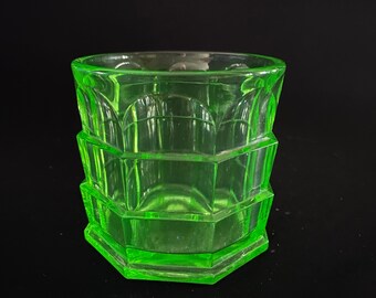 Indiana glass TEA ROOM Green Depression Glass sugar bowl flat 3 inches no lid uranium paneled  planter RARE