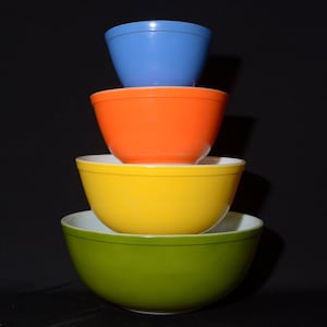 PYREX Reverse Primary Color Mixing Bowl Complete set of 4 Vintage Pyrex Mixing Bowl Set 1950s Kitchen Farmhouse Kitchen Decor 400 ot