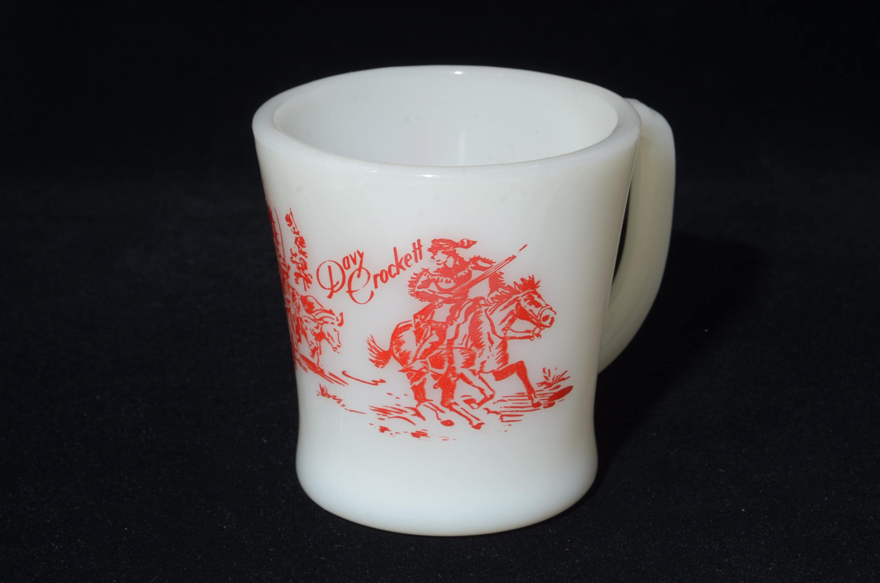FIRE King Davy Crocket Coffee Mug Flowers D Handle Milk Glass