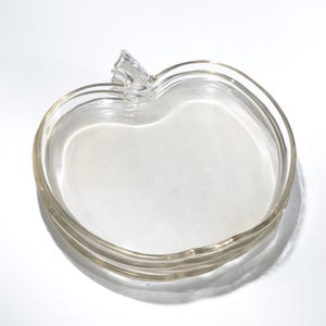Vintage Hazel Atlas Orchard Ware Apple shaped set of 4 lunch plate luncheon clear glass mid century plate