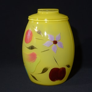 Vintage Bartlett Collins Cookie Jar large yellow handpainted flower Collectible glass lid fruit