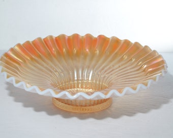 FENTON ピンク オパールセント ガラスボウル フリルエッジ フェントン
