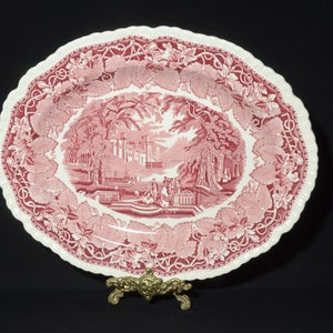 Antique Mason's Vista platter serving plate 15 inches England red pink transferware wonderful condition Gadroon Edge