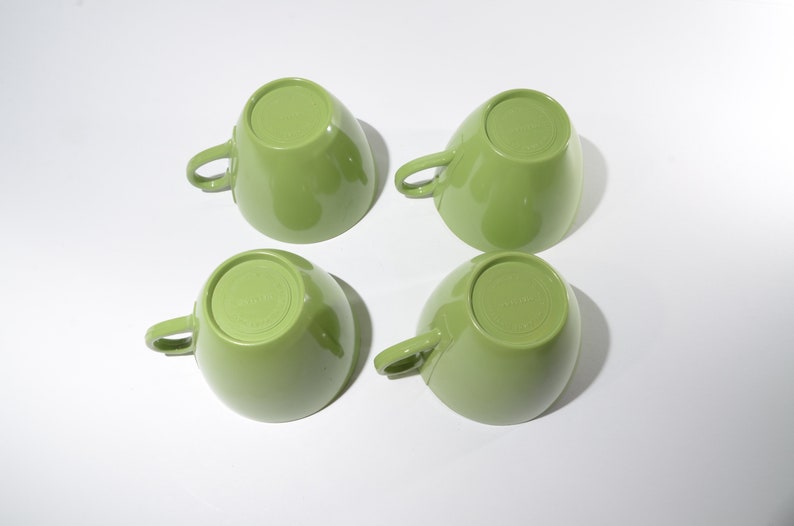 Vintage Set of 4 avocado green MELMAC Maplex Teacup and saucer sets Mid century Hard Plastic Melamine cups mug Canada Quality Dinnerware image 4