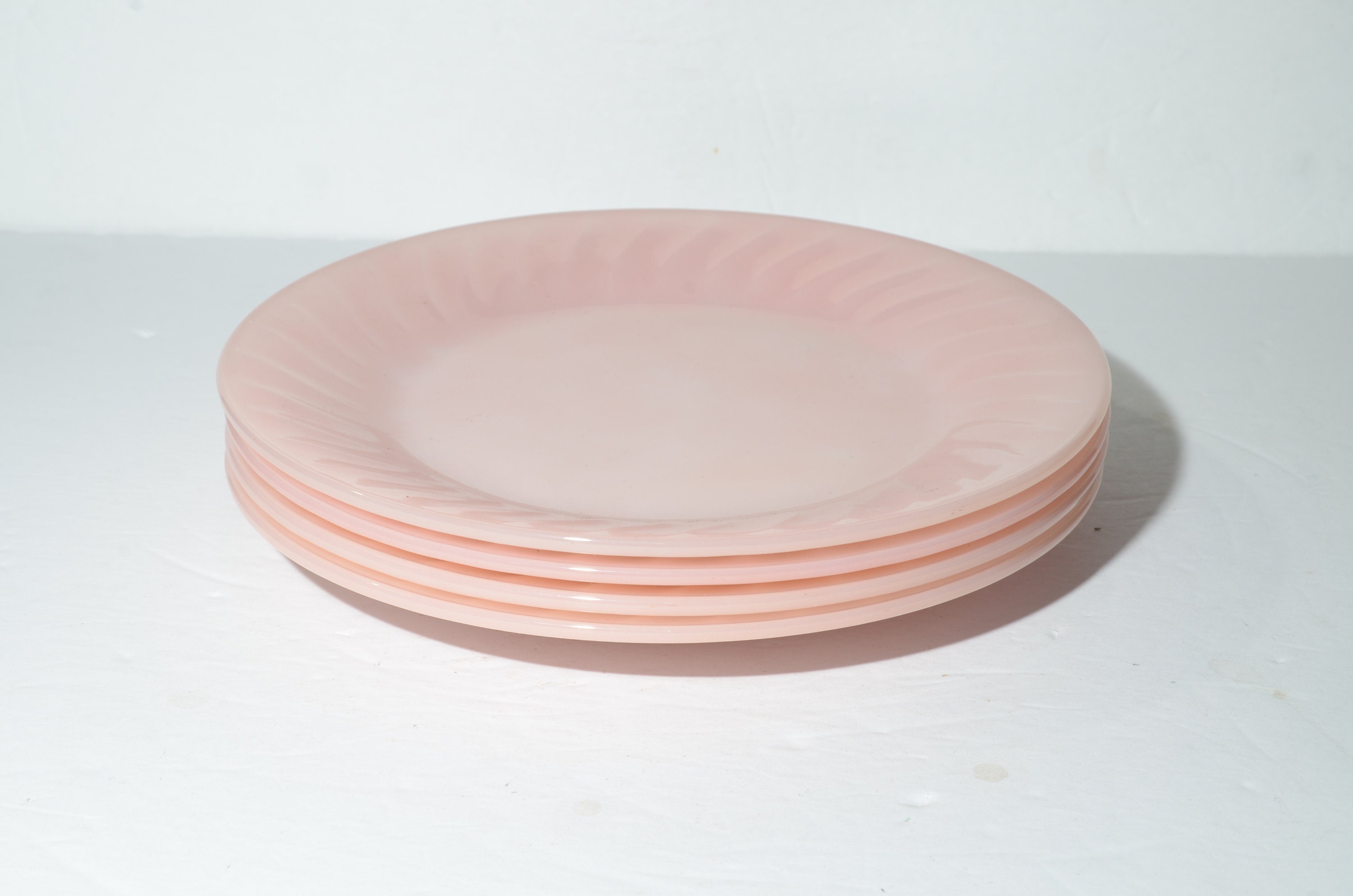Set of 4 Fire King Pink Swirl Dinner Plate 9 Inches Midcentury