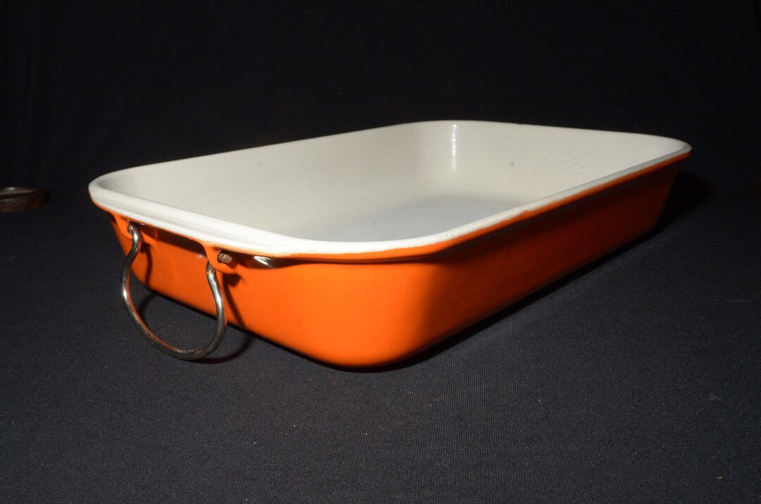 Vintage Le Creuset Signature Roasting Pan Orange Wire Handles