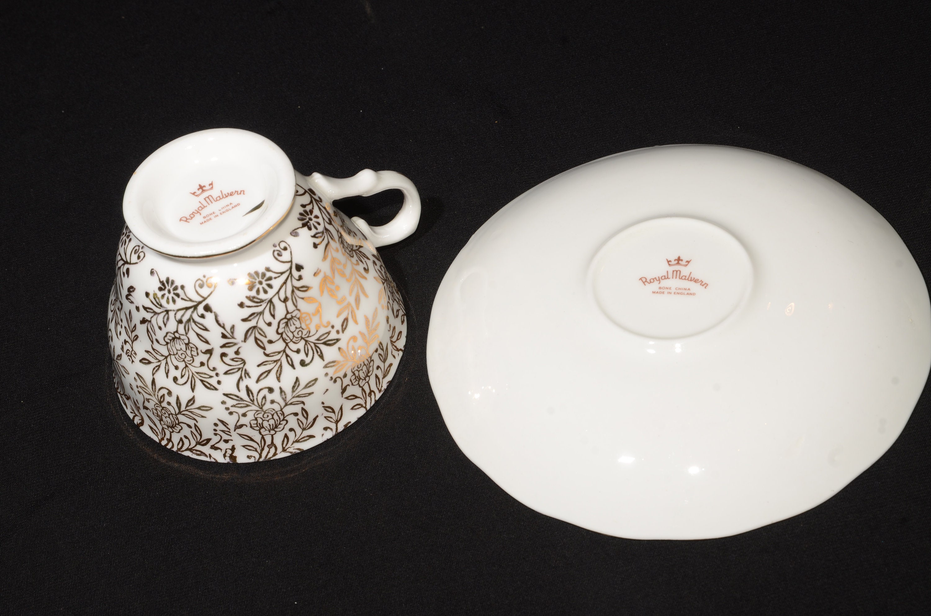 ROYAL MALVERN Gold Chintz Genuine Bone China Teacup and Saucer Set