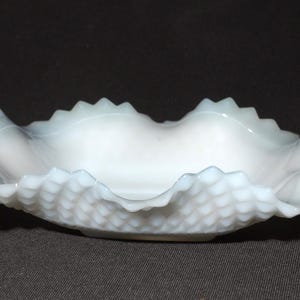 Milk glass rare bon bon dish ruffled diamond pattern bowl ruffled edge candy dish Vintage ruffle edge Bowl white and gray square