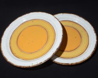 Set of 2 Stonehenge Midwinter Sun dinner plate orange yellow vintage pottery 1970s England farmhouse decor SOME FADING