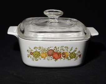 CORNING WARE Vintage A-1-1/2-B Spice of Life 1-1/2 Quart Casserole with Glass Lid Covered Casserole Dish Pyroceramic Pyrex lid