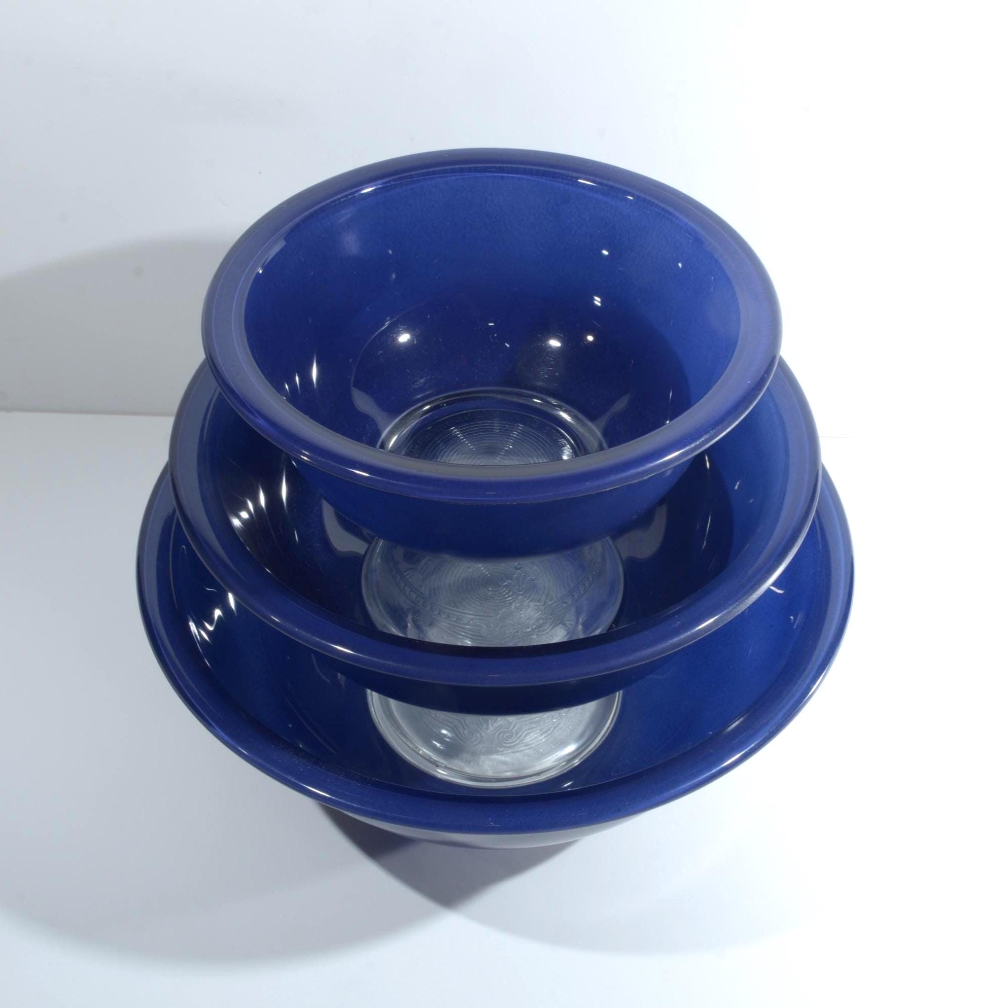 PYREX ブルー ヴィンテージ ミキシングボウル 3個セット 透明底 