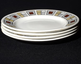 Juego de 4 platos de postre y platos laterales vintage usados de Kathie Winkle Broadhurst de 16,9 cm (6-5/8") Vajilla Staffordshire Rushstone Inglaterra ARAÑAZOS