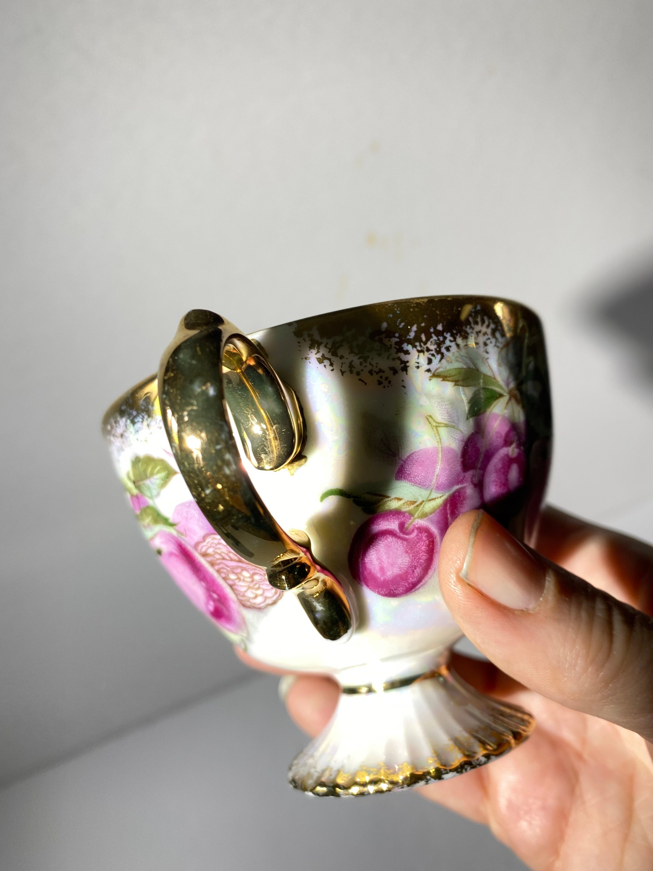 Vintage Shafford Iridescent Japan Footed Teacup and Saucer