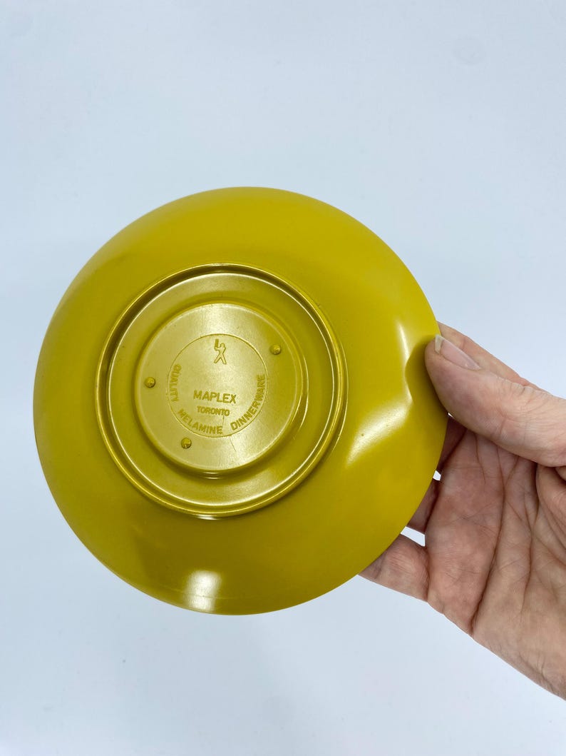Vintage Set of 4 MAPLEX Melmac Mustard yellow Teacup and saucer yellow Mid century Hard Plastic Melamine Camping cups 8 pc image 7