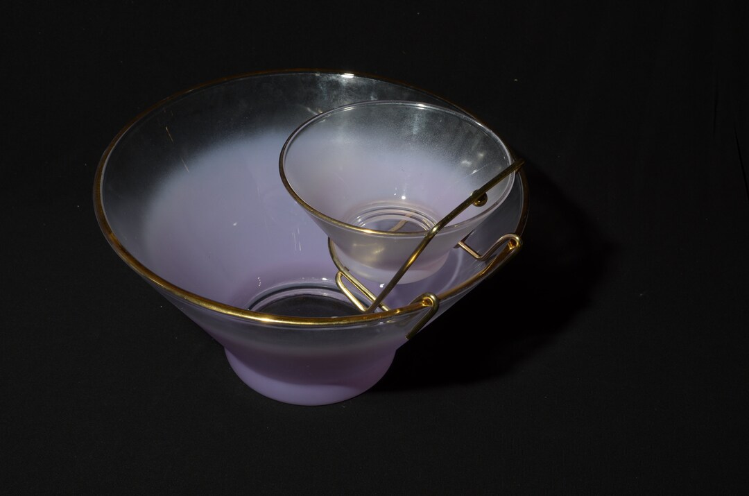 Vintage Chipndip Set Chip and Dip Set Glass Purple Blendo West