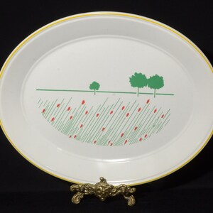Półmisek Kilncraft Nova Paul Owen 13,5"X10,5" Anglia Summer Daze wzór żółte paski 1984 Earthenware Staffordshire ot