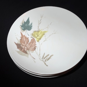 Vintage Set of 4 MELMAC Gencraft Dinner Plate autumn fall leaf GPL multicolored Mid century Hard Plastic Melamine 10 1/4&quot;