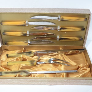 Sheffield 10 piece stainless steel Set: 6 steak knives and 3  piece carving set in a Cutlery Set in beautiful box bakelite handles Warranted