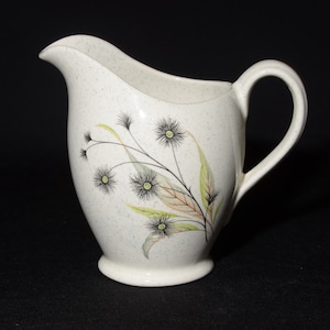 Grindley creamer milk jug milk pot Floral design black flower  speckled in gray green ironstone vintage England dinnerware jug
