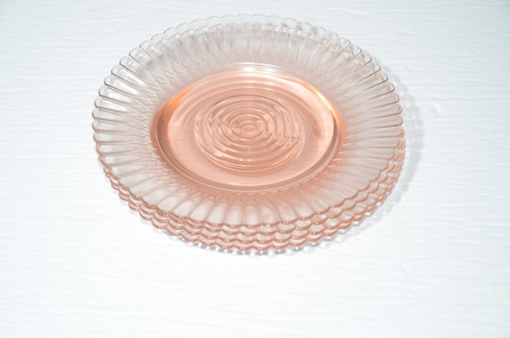 Macbeth-Evans Glass PETALWARE pink depression glass set of 4 bread and butter plate sherbet plate 6.25"D dinnerware USA