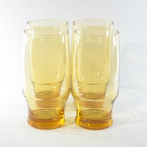Set of 4 Vintage amber highball glass Drinking glasses set 5 1/2 tall Heavy bottom Tumbler Barware MCM cocktail glasses yellow amber image 4