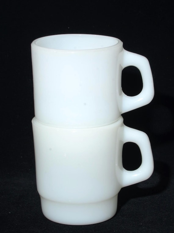 Set of 2 Fire King White Plain Milk Glass Coffee Mug D Handle 