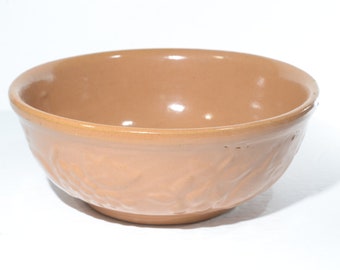 Vintage stoneware brown bowl embossed pattern mixing bowl pottery serving bowl USA htf 9 inches