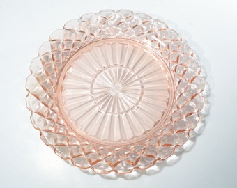 Pink Depression Glass Waterford Waffle Dessert plate by Hocking glass vintage 7 inches 1930s CHIPPED