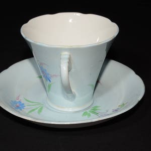 Amazing ROYAL GRAFTON Teacup and saucer set in Blue with floral design Tea Cup 6441 Blue Cups Bone China Cup Corset Style Tea Cup image 2