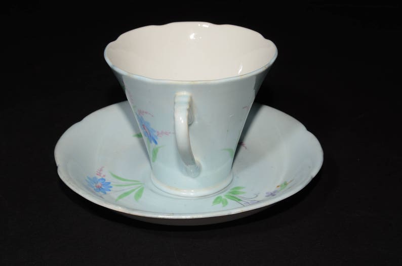 Amazing ROYAL GRAFTON Teacup and saucer set in Blue with floral design Tea Cup 6441 Blue Cups Bone China Cup Corset Style Tea Cup image 2