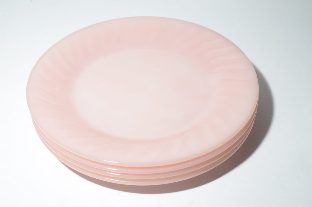 Set of 4 Fire King Pink Swirl Dinner Plate 9 Inches Midcentury