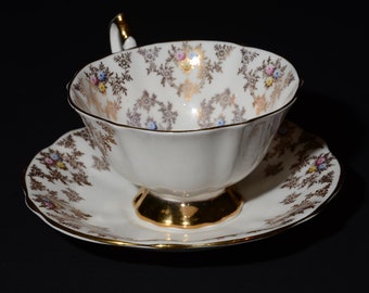 QUEEN ANNE Bone China Gold Chintz Gold and Tiny Floral Tea Cup and