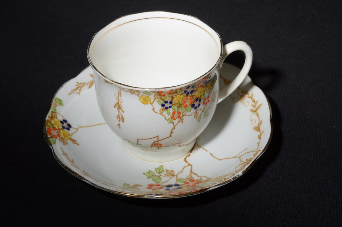 BELL CHINA Fine Bone China Teacup and Saucer Art Deco Raised Etsy