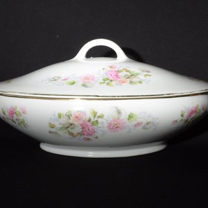 Antique Bavaria ZS&Co Zeh Scherzer hand painted covered oval serving dish casserole tureen floral bouquet porcelain Germany chrysanthemum